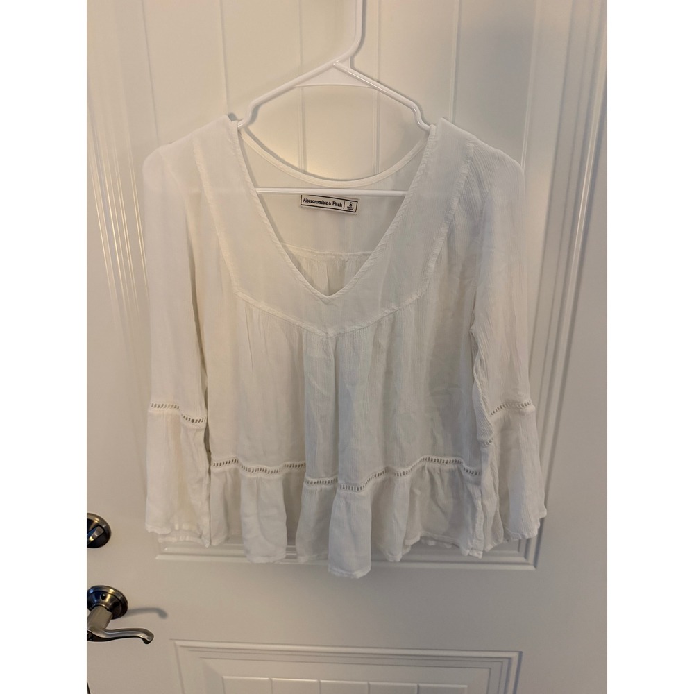 Abercrombie & Fitch White Boho Peasant Top Bell Sleeve Lace Trim Small